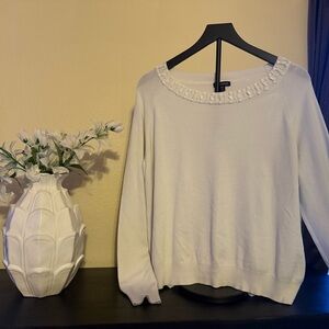 George White Sweater with Beaded Neckline